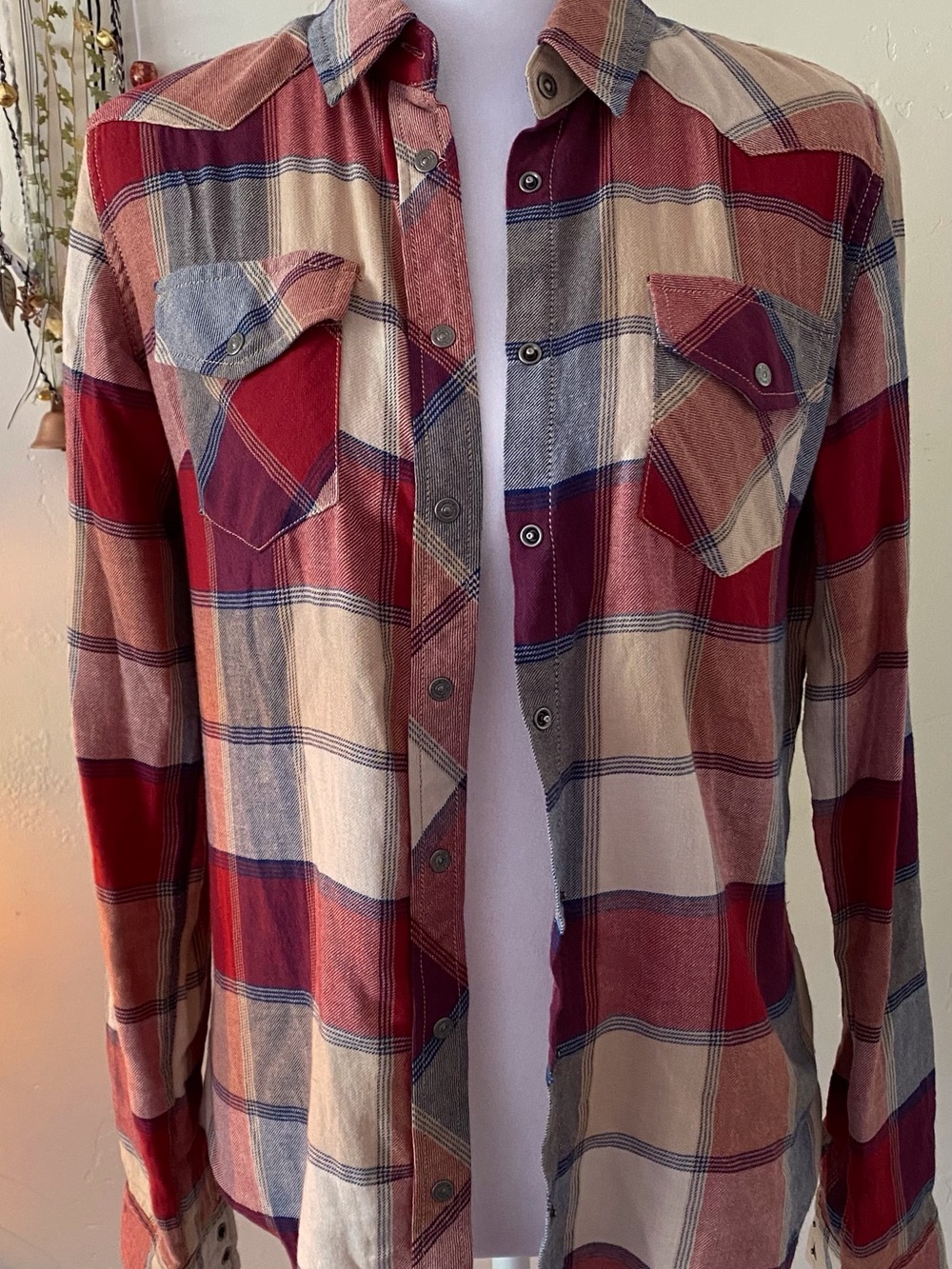 Pepe Jeans Red, Cream & Blue Plaid Lightweight Shirt Jacket